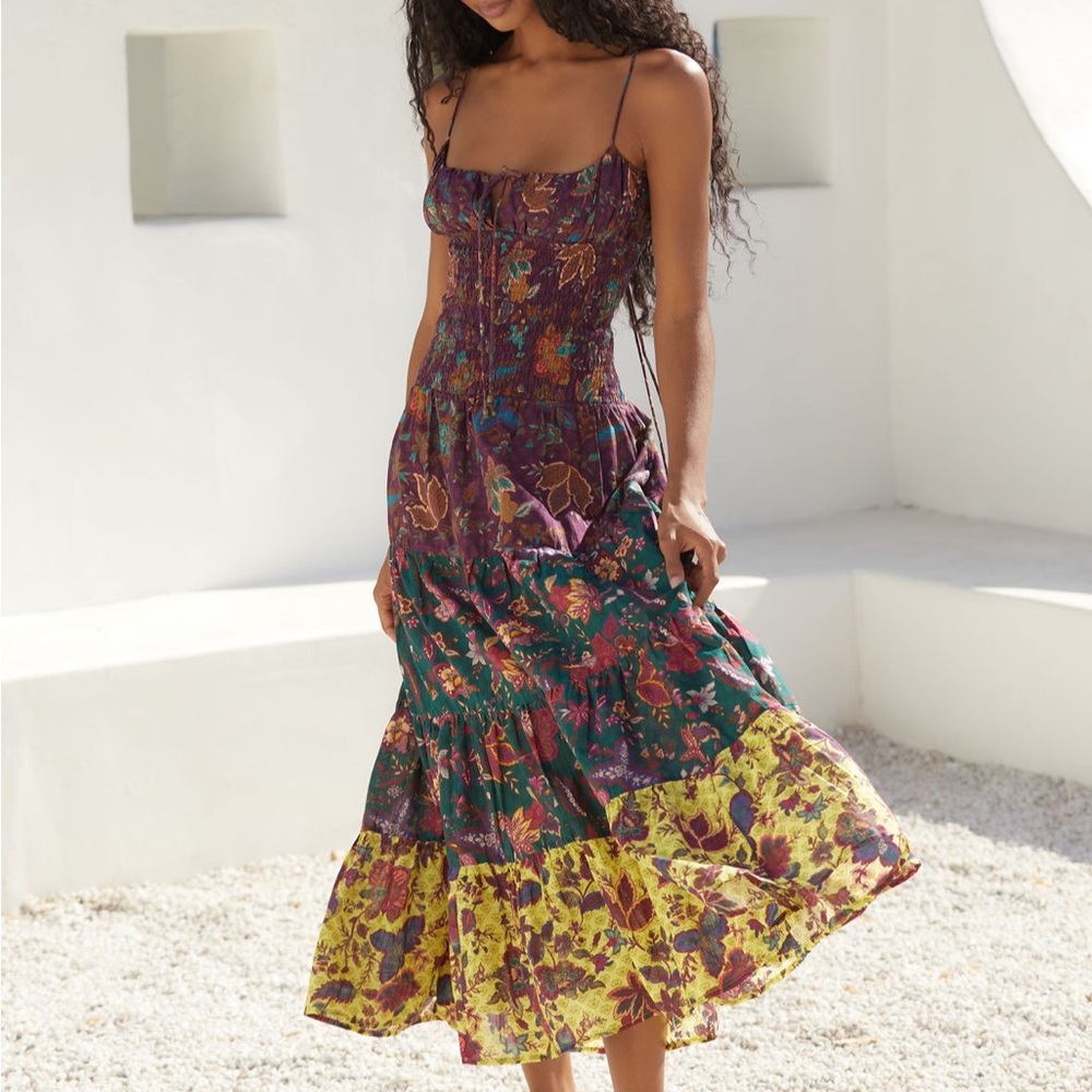 Anthro Drop Waist Tiered Cotton Maxi